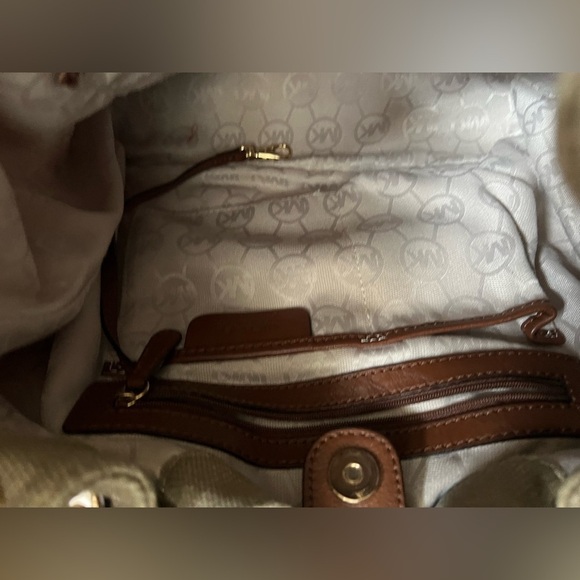 Michael Kors Marina Gathered Drawstring Gold Metallic Shimmer Hobo Shoulder Bag. - Picture 12 of 15